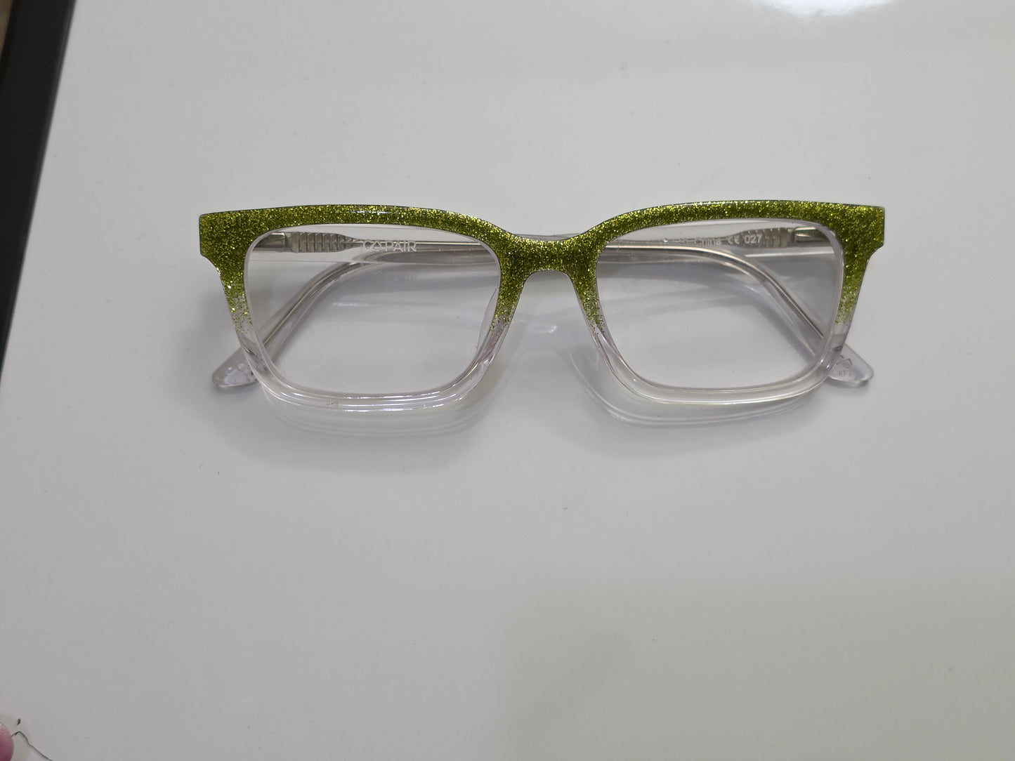 Slime green glitter fade to clear