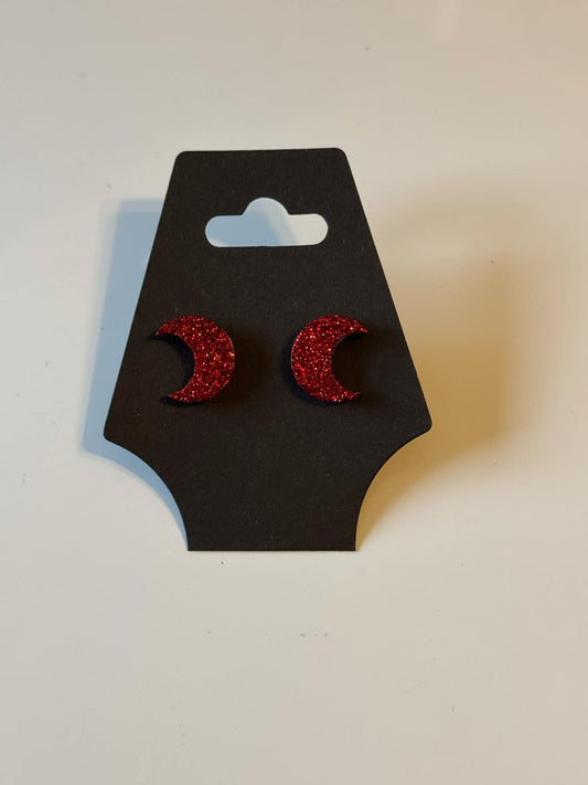 Earrings - moons, lipstick red glitter  READY TO SHIP