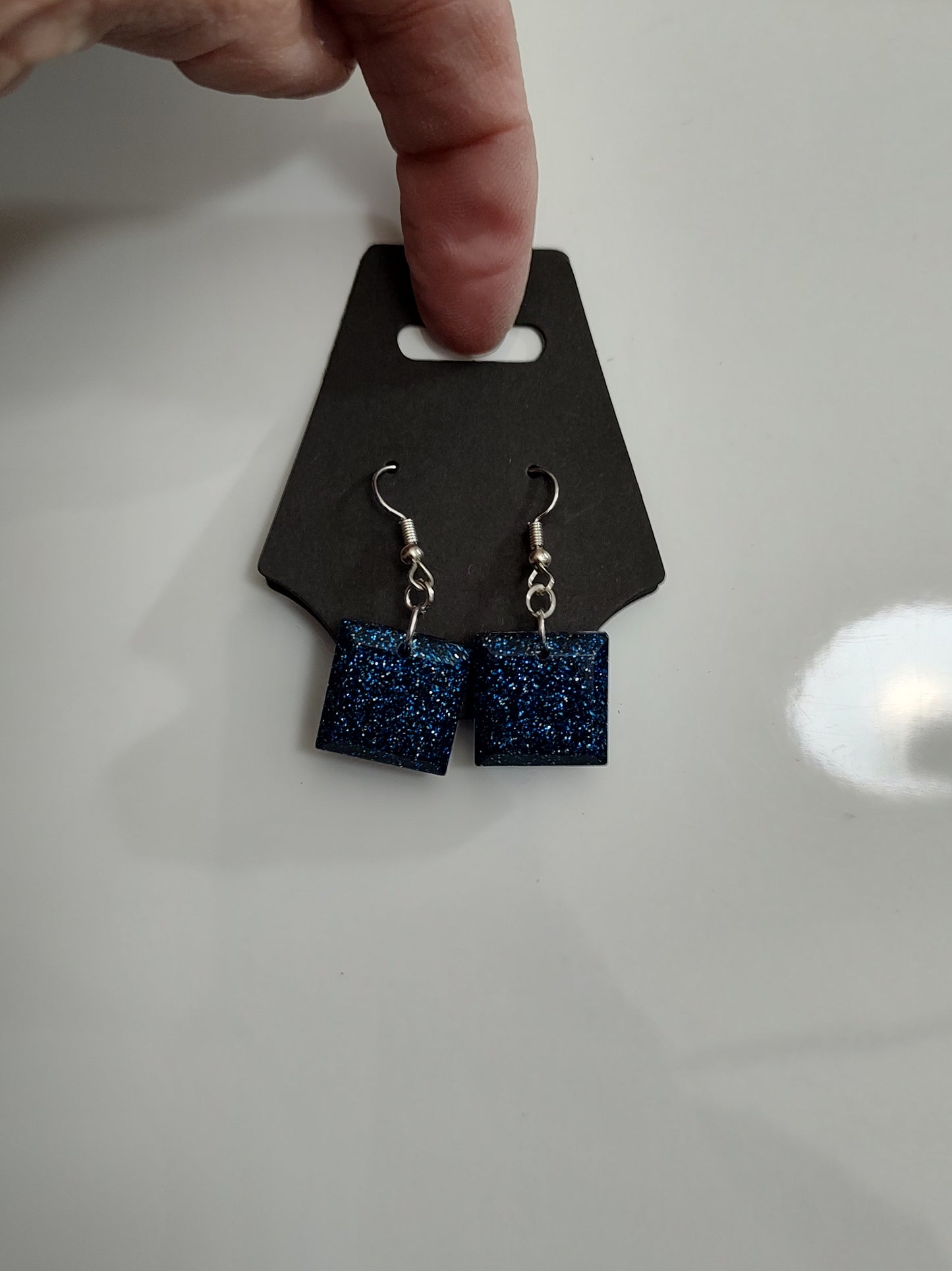 Earrings -midnight, light, ocean, sapphire, and fluorescent glitter  READY TO SHIP