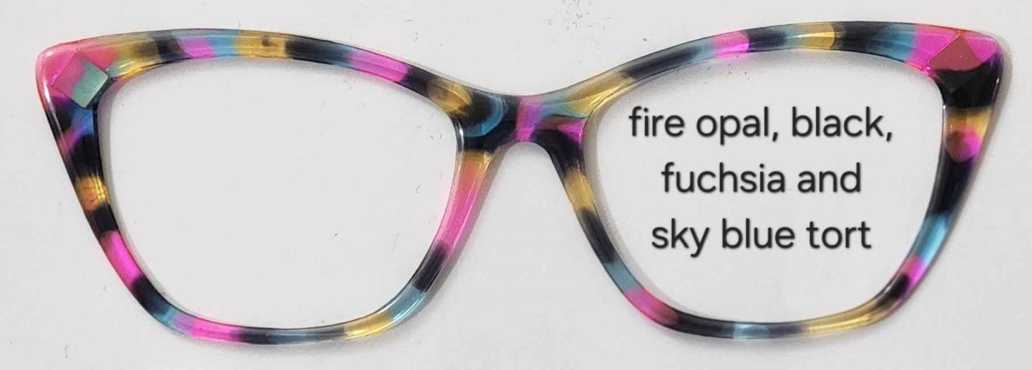 Fire Opal-Black-Fuchsia-Sky Blue Tortoise Magnetic Eyeglasses Topper