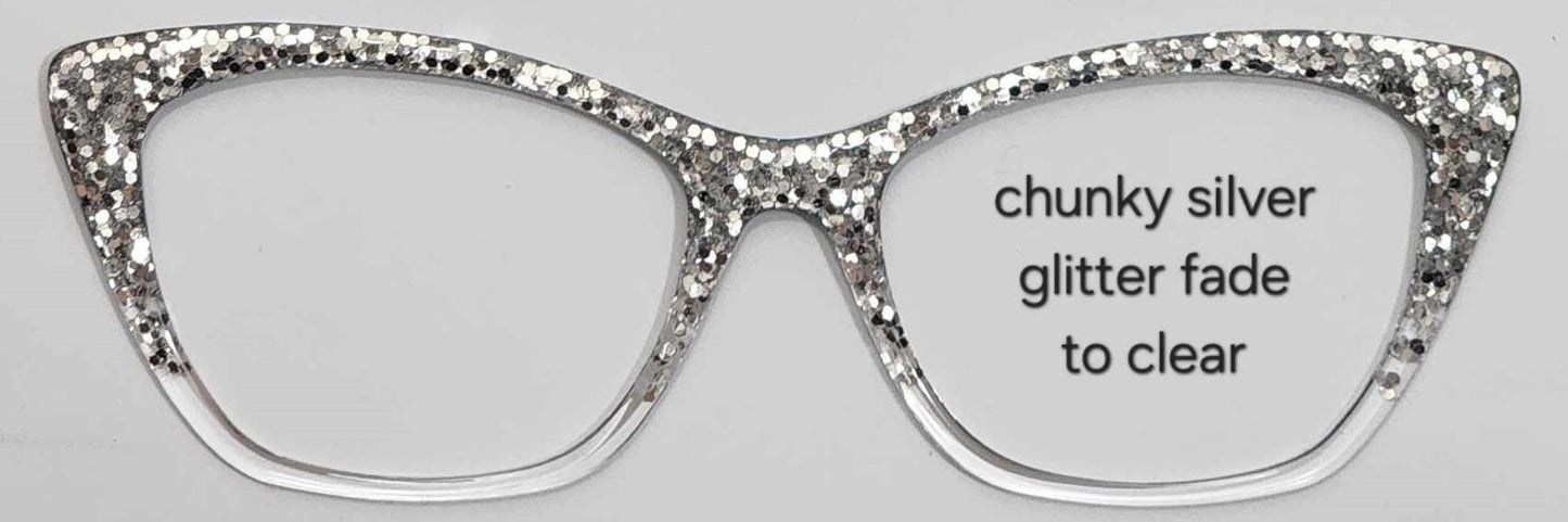 Chunky Silver Glitter-Clear Magnetic Eyeglasses Topper