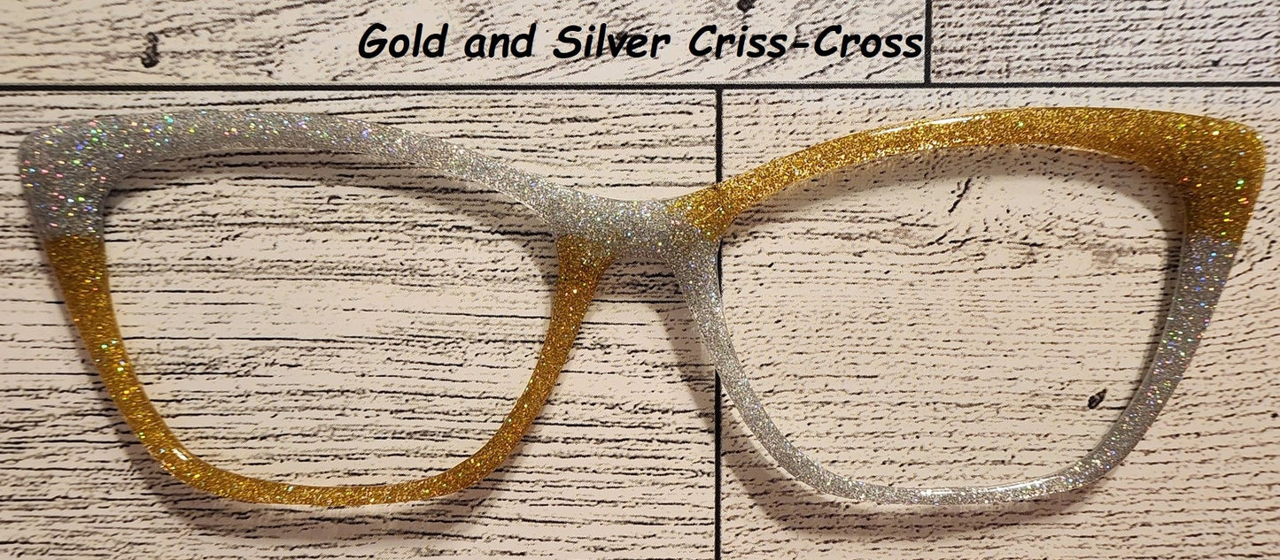 Gold & Silver Criss Cross Glitter Magnetic Eyeglasses Topper