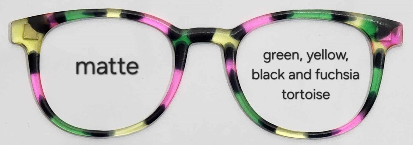 Green-Yellow-Black-Fuchsia Tortoise Magnetic Eyeglasses Topper