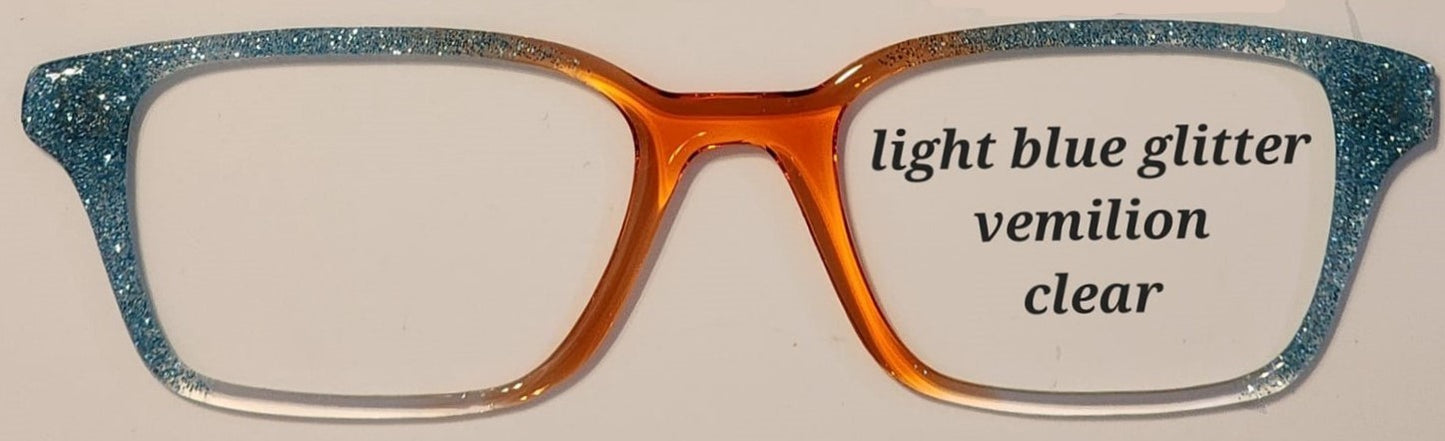 Light Blue Glitter-Vermilion-Clear Magnetic Eyeglasses Topper