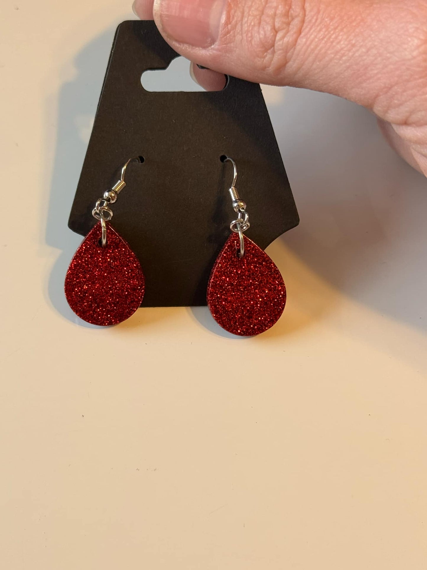 Earrings - lipstick red glitter  READY TO SHIP