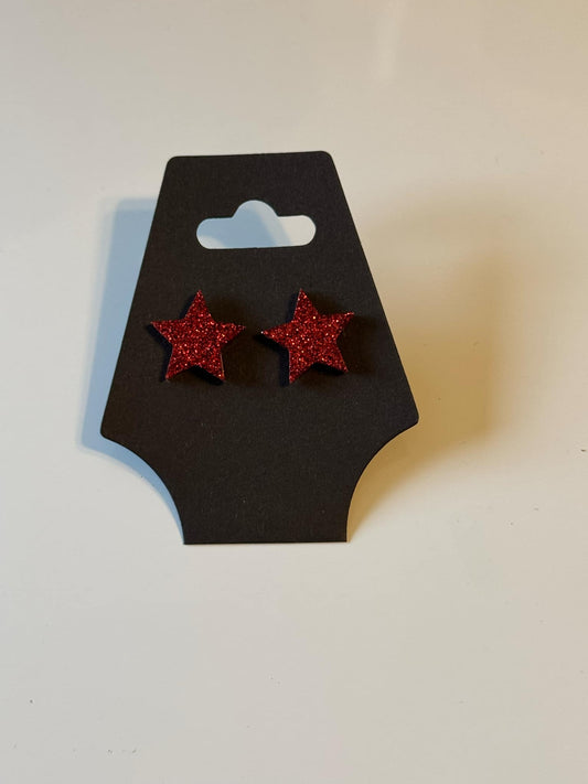Earrings - stars, lipstick red glitter  READY TO SHIP